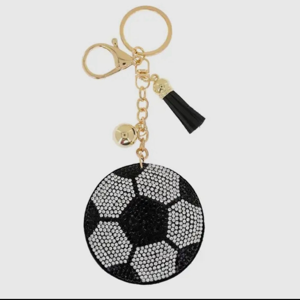 Black and White crystal rhinestone Soccer Ball Keychain
